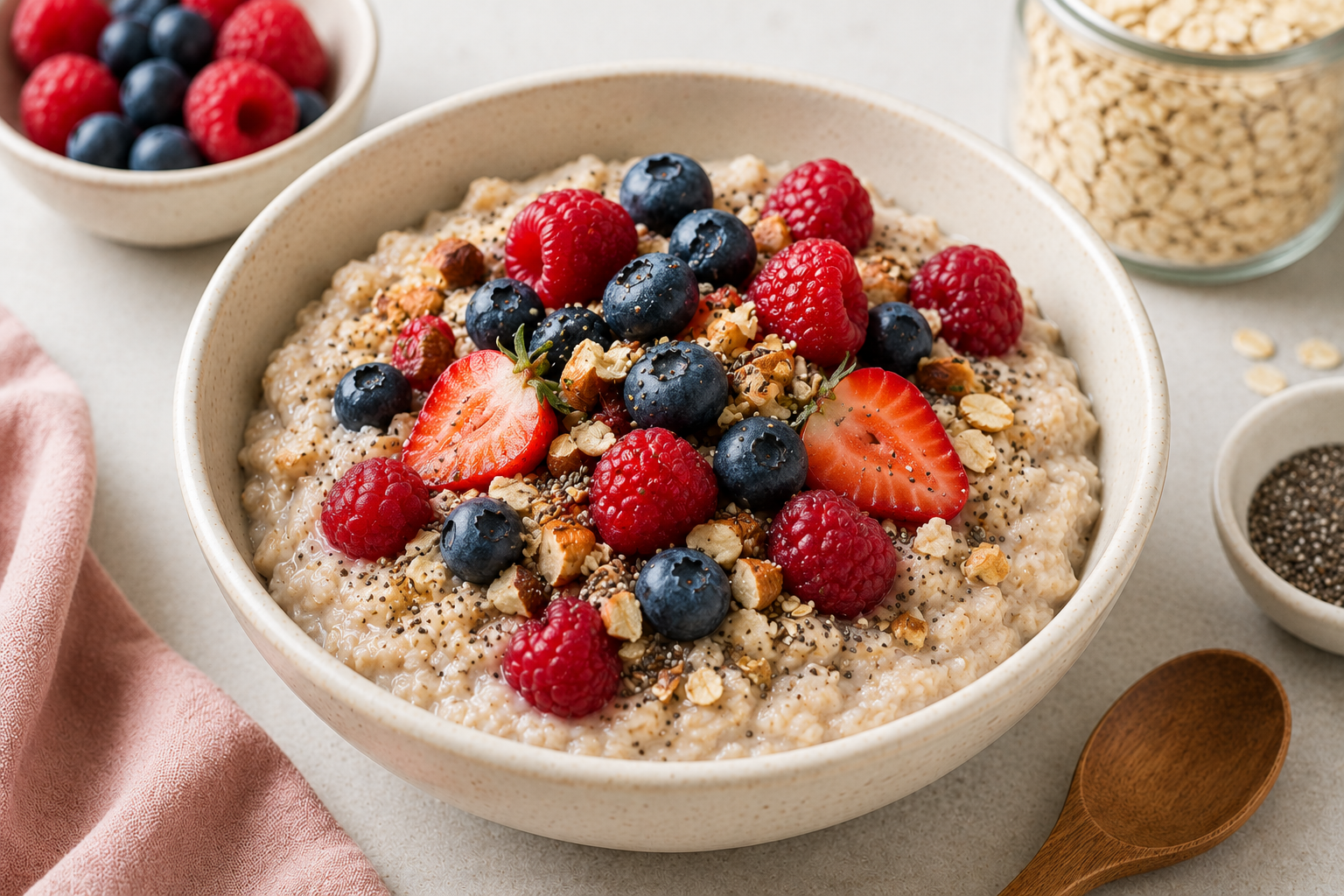 Porridge de avena con frutos rojos
